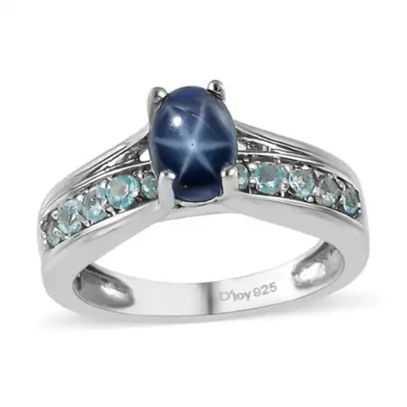 D'joy Jewelry - Blue Star Sapphire and Madagascar Paraiba Apatite Ring